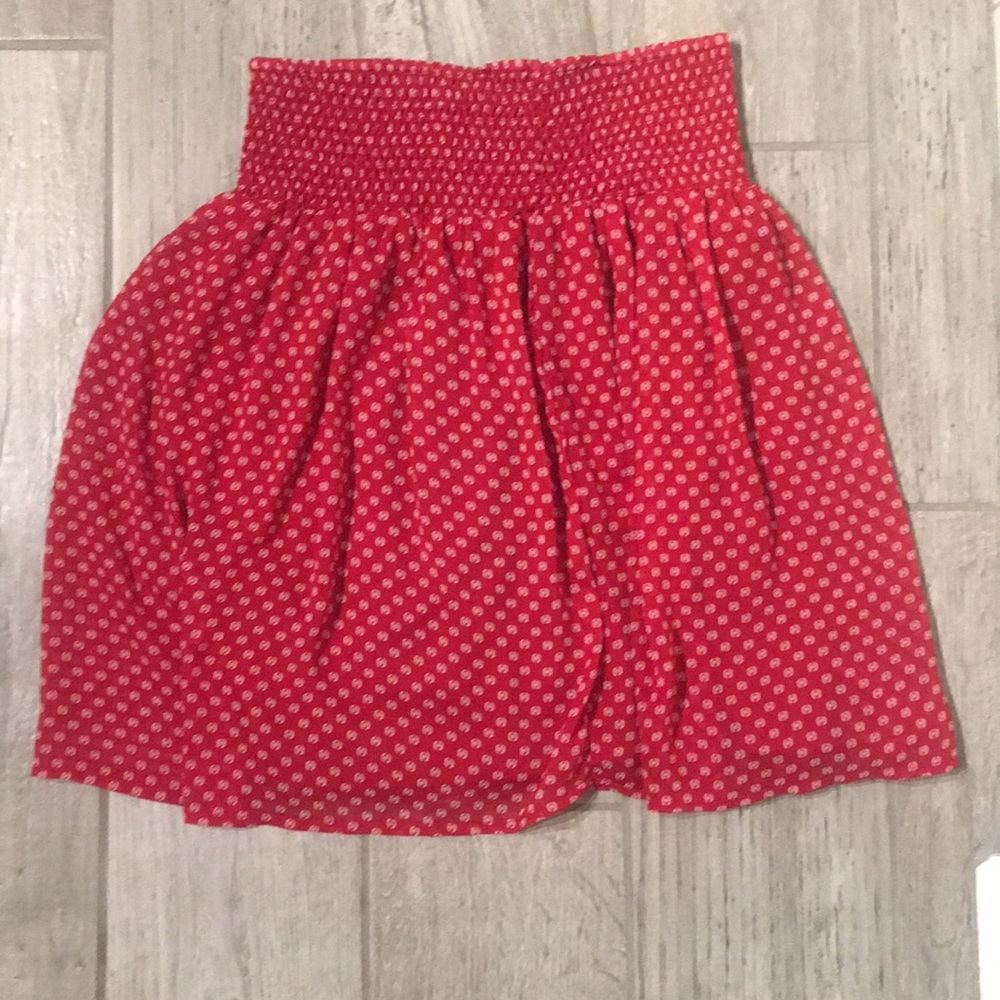 Red mini skirt.
